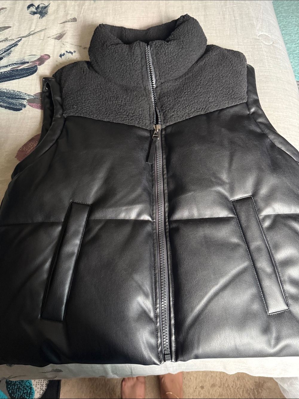 BearPaw Black Faux  Puffer Vest with Sherpa Collar